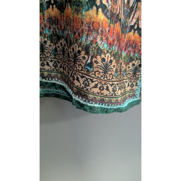 Dolma Silk Hand Embroidered Henley Tunic Teal Turquoise Green Floral Medium O - Picture 7 of 10